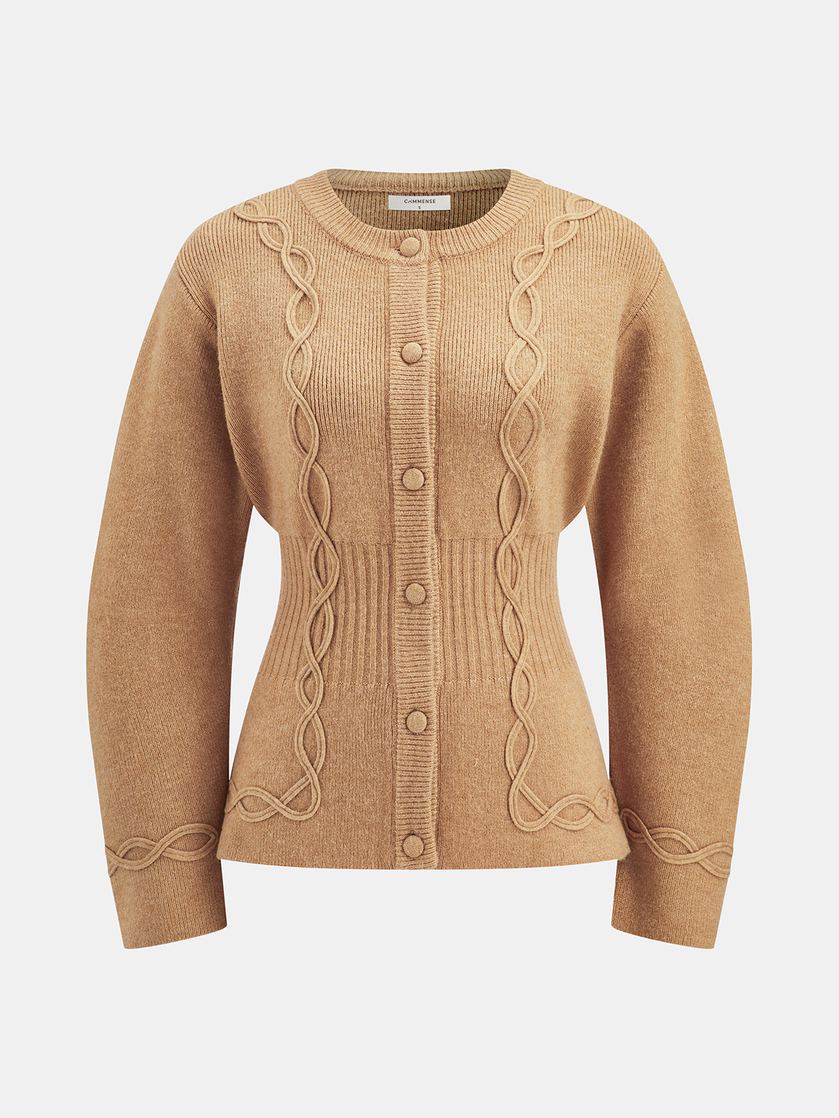 Cinched Waist Cable Knit Cardigan