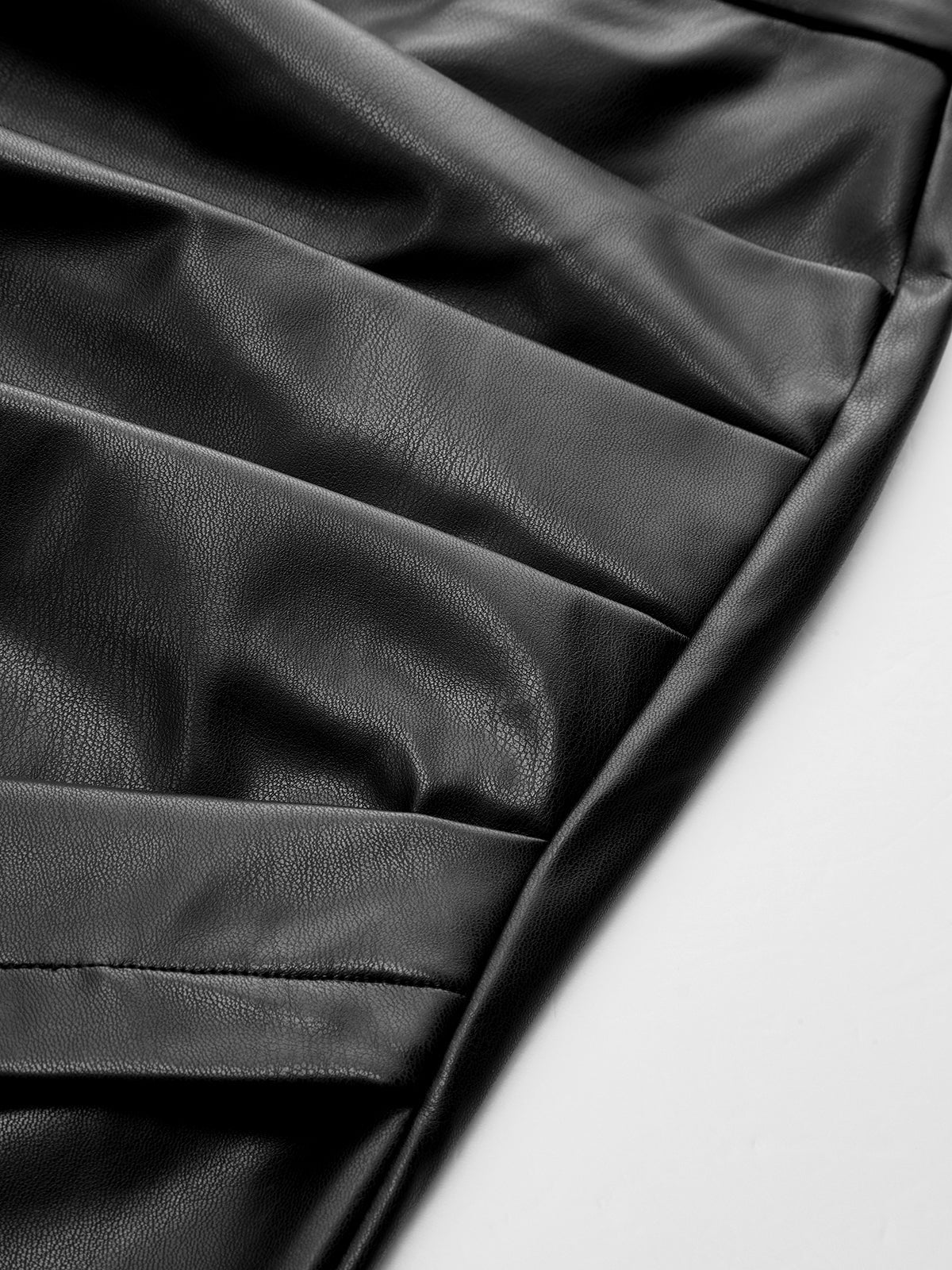 Faux Leather Slit Ruched Maxi Skirt