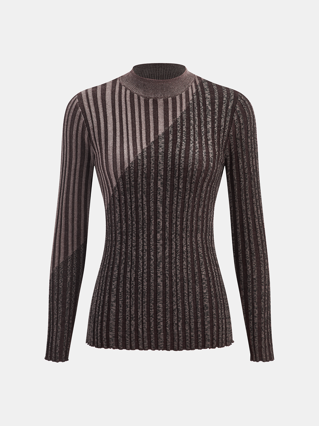 Wool Blend Two-Tone Mock Neck Knit Top