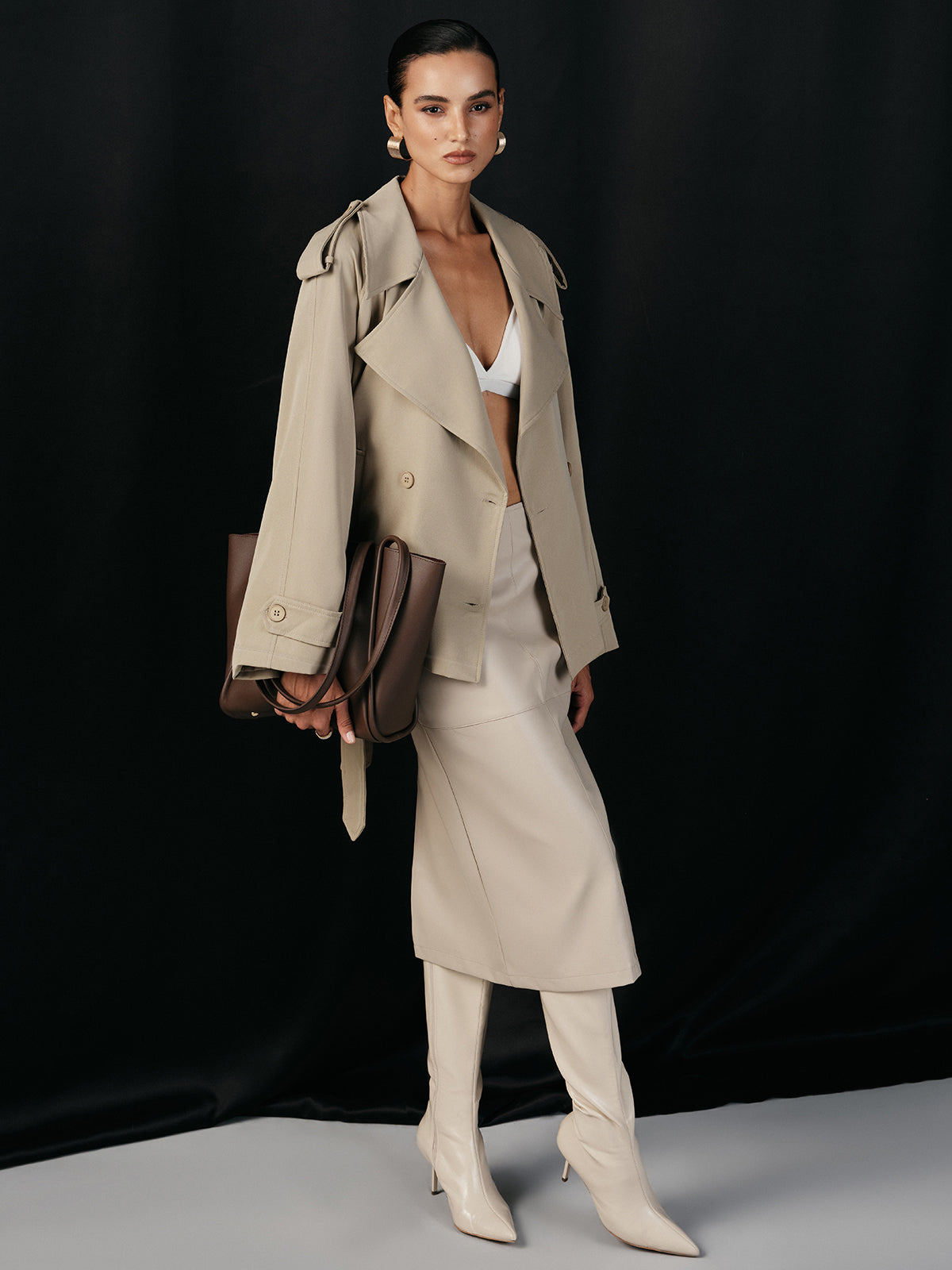 Wide Lapel Belted Trench Coat