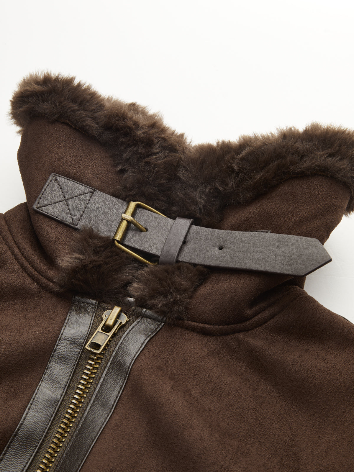 Kurzjacke aus Lammfellimitat mit Kunstlederbesatz