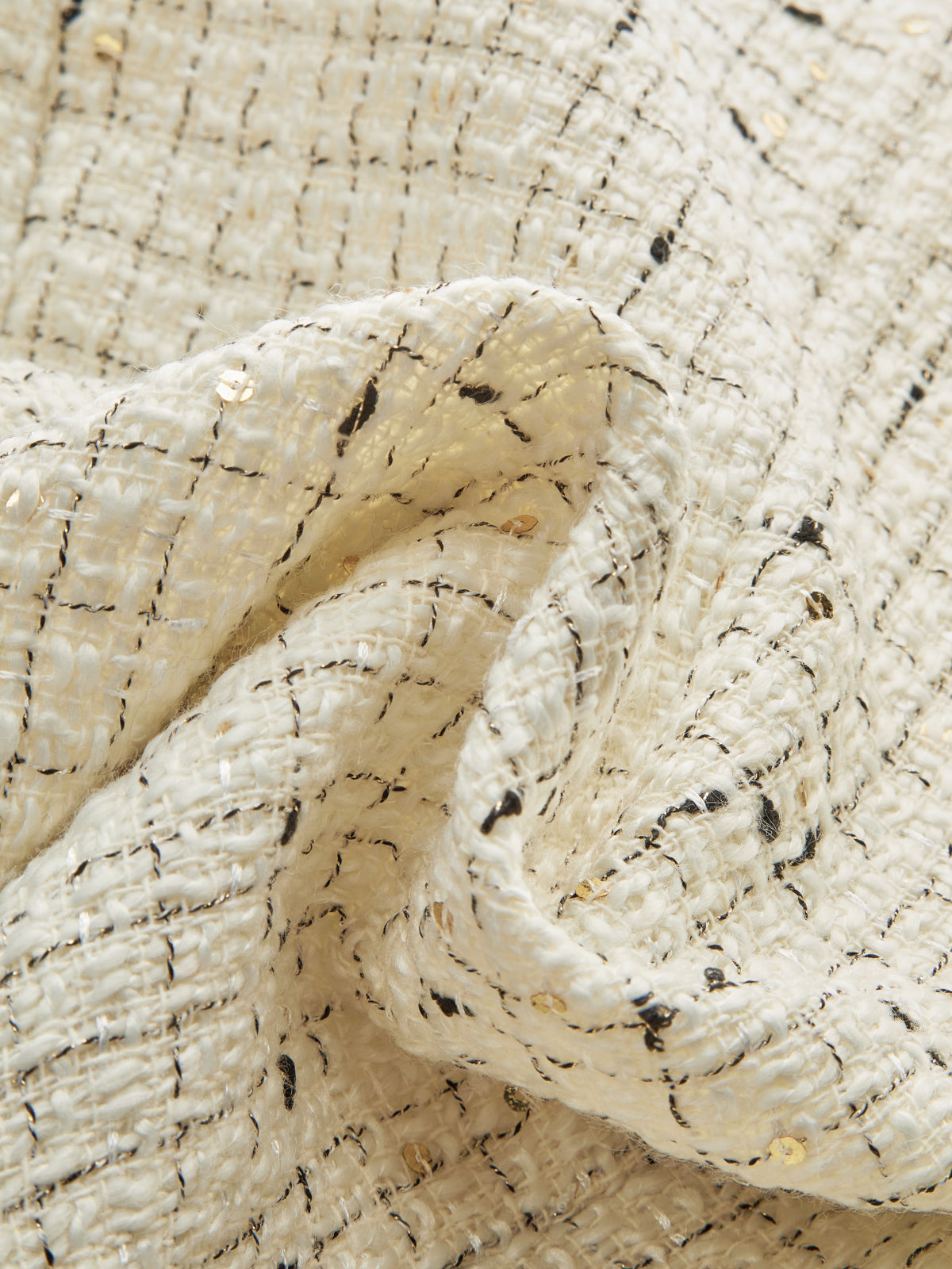 Contrast Cuff Pearl Button Tweed Jacket