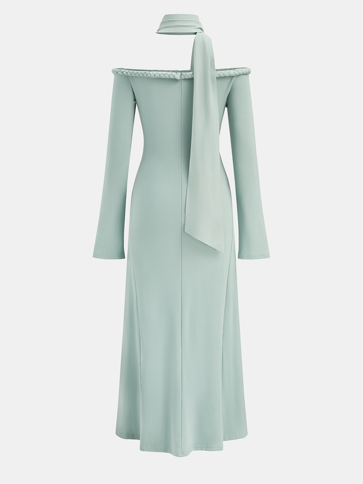 Robe longue maxi à épaules dénudées et manches longues en corde tressée 