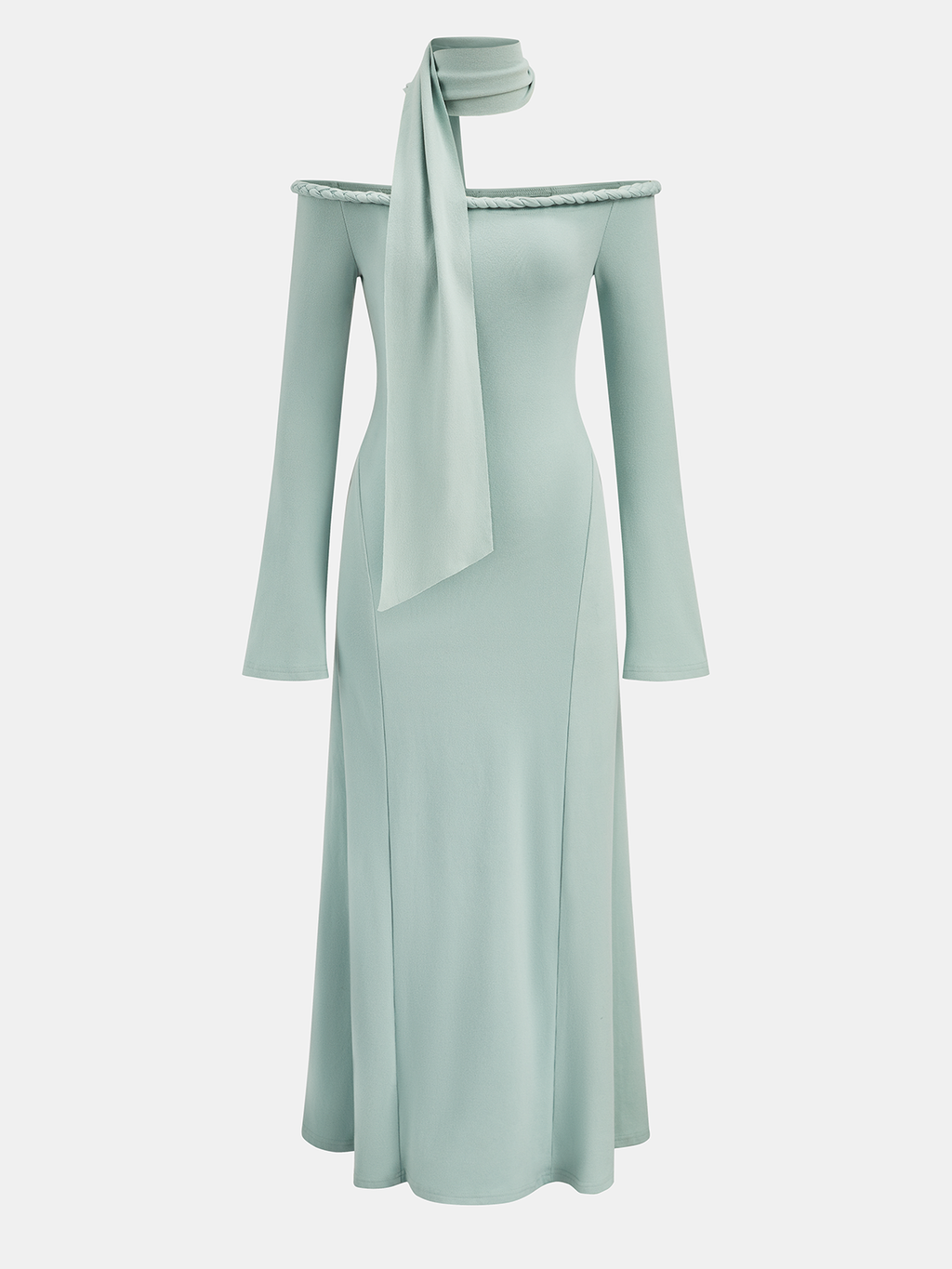 Robe longue torsadée à manches longues et épaules dénudées
