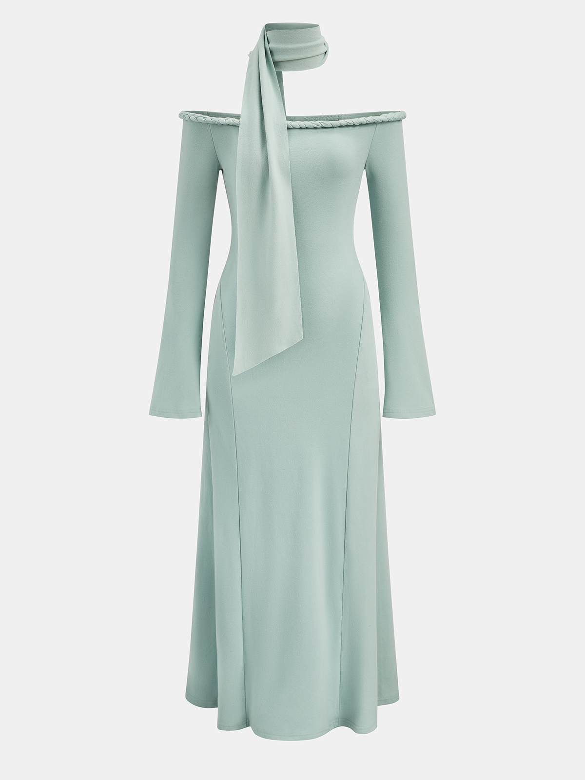 Robe longue maxi à épaules dénudées et manches longues en corde tressée 