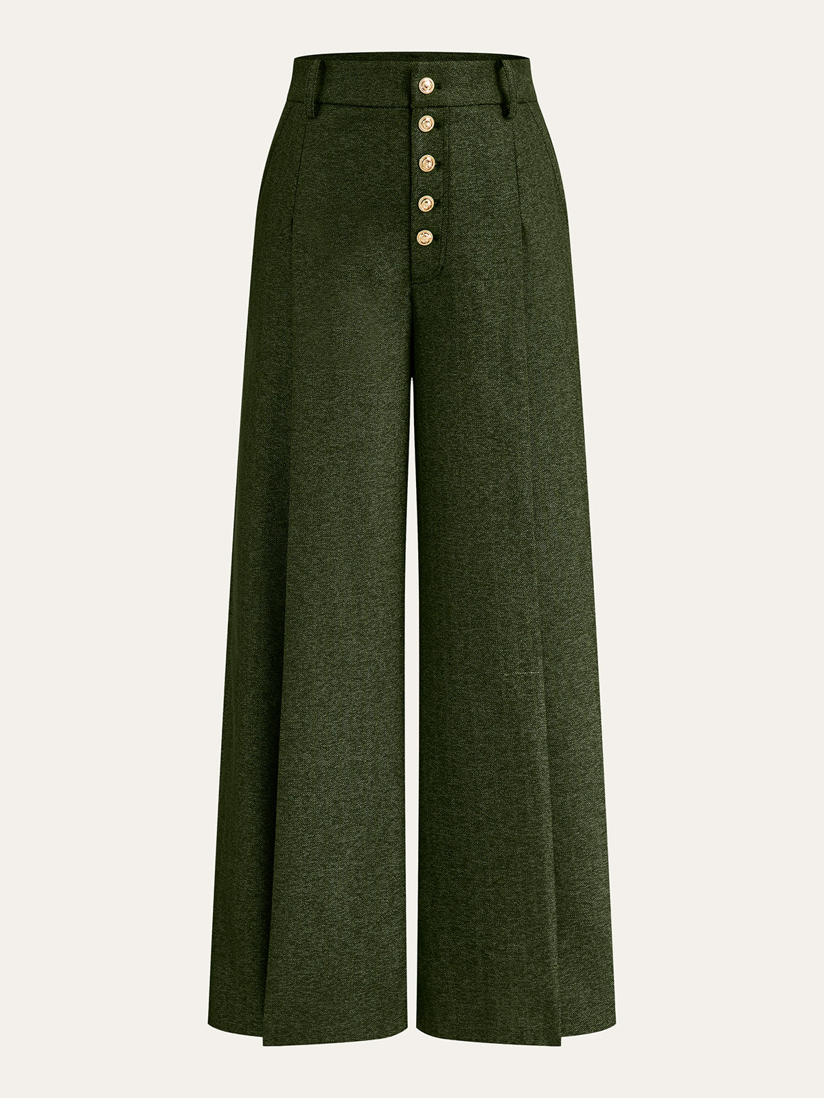 High-Waisted Button-Front Wide-Leg Pants