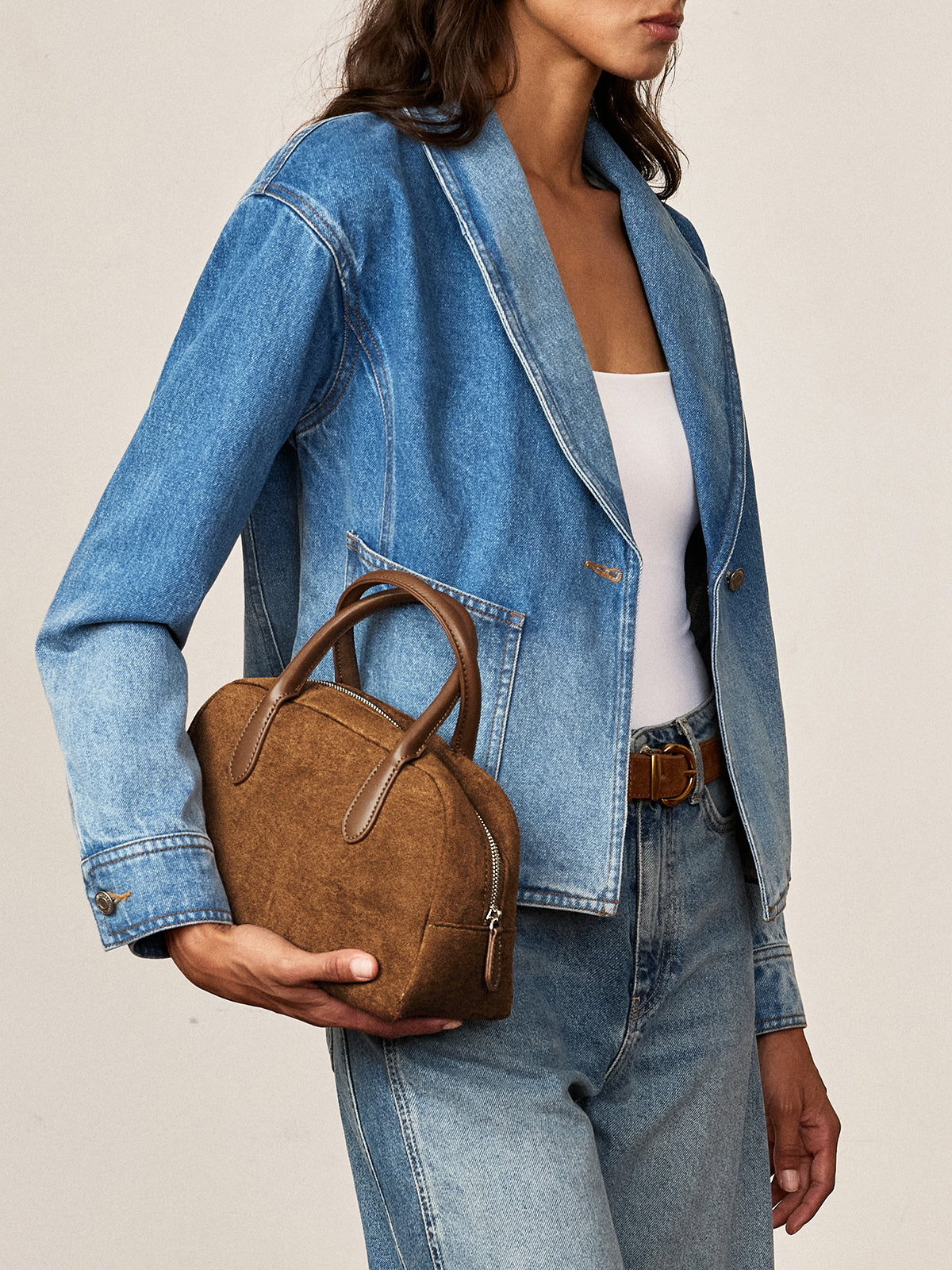 Suede Dome Top Handle Bag
