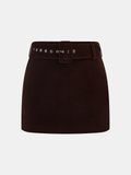 Belted Velvet Mini Skirt