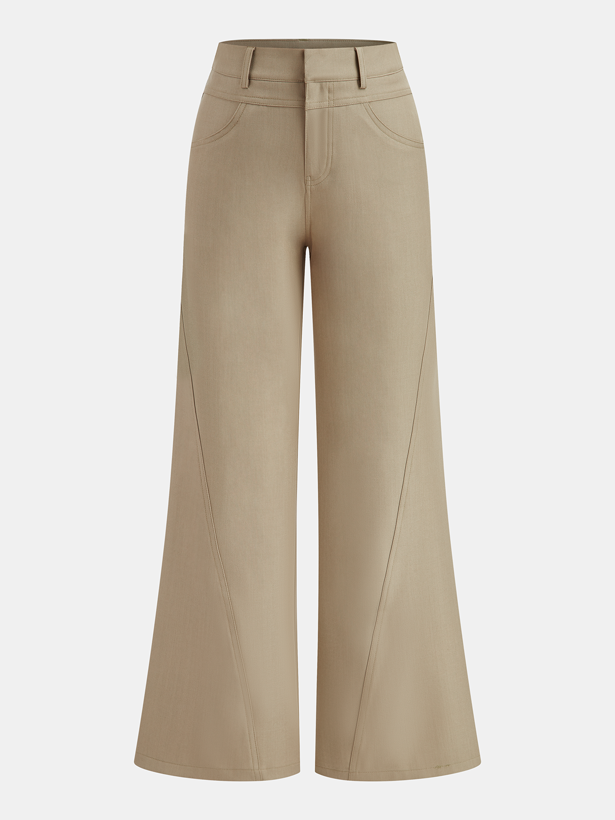 Mid-Waist Seam Detail Wide-Leg Pants
