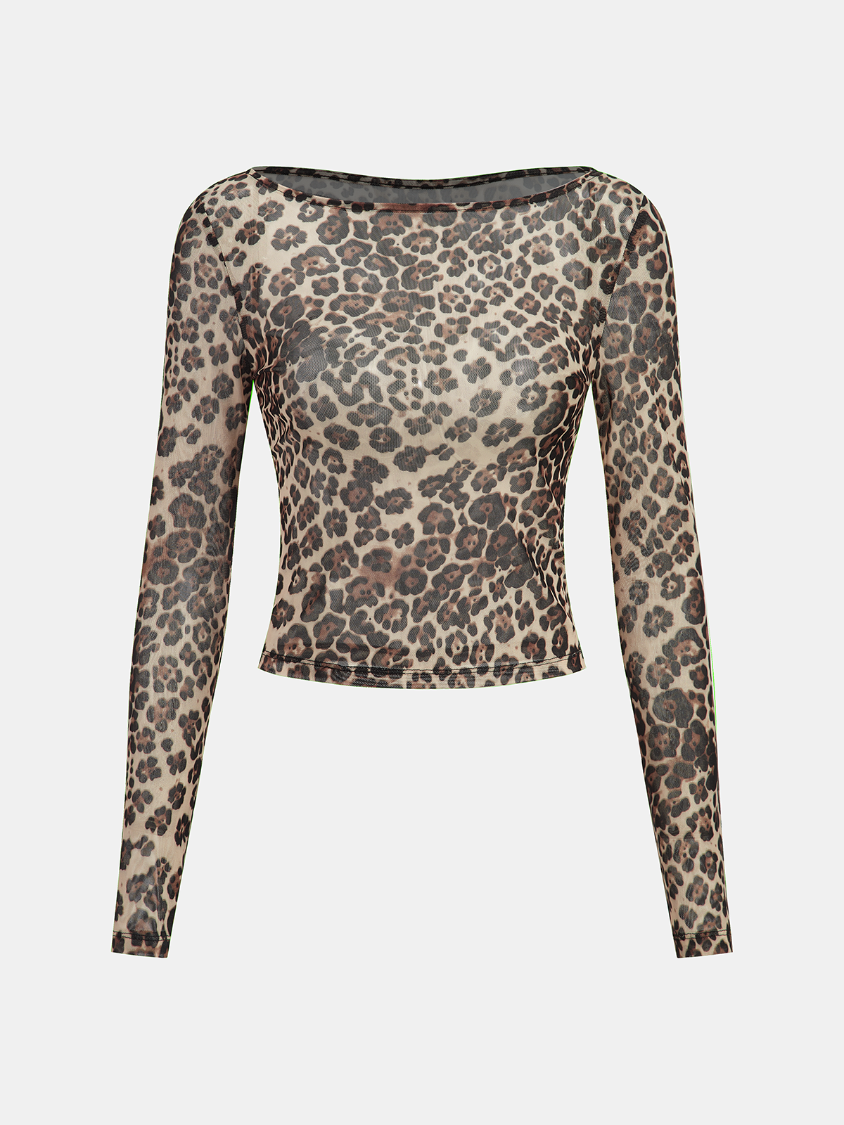 Sheer Mesh Langarm-Top mit Leopardenmuster