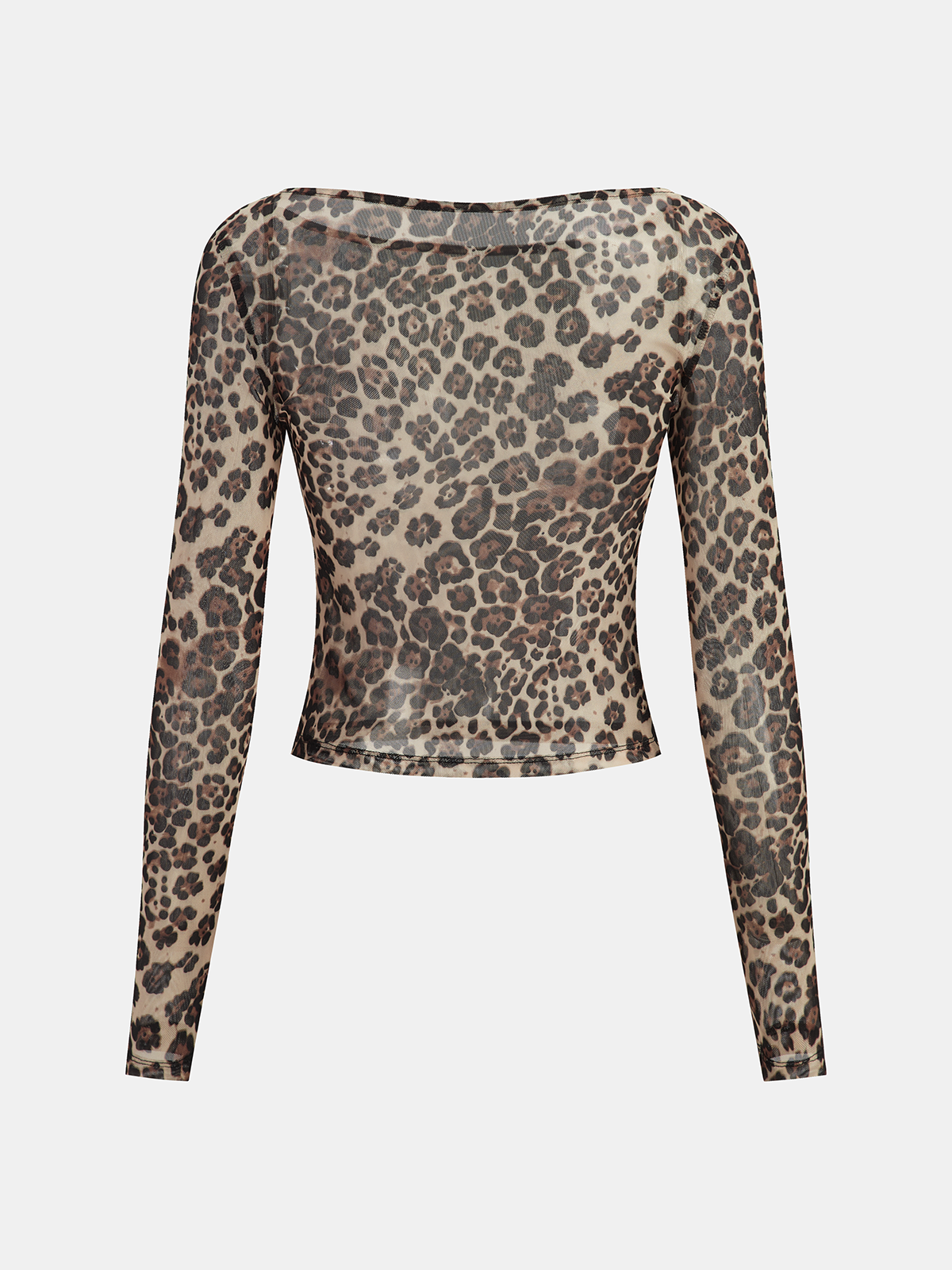 Sheer Mesh Langarm-Top mit Leopardenmuster
