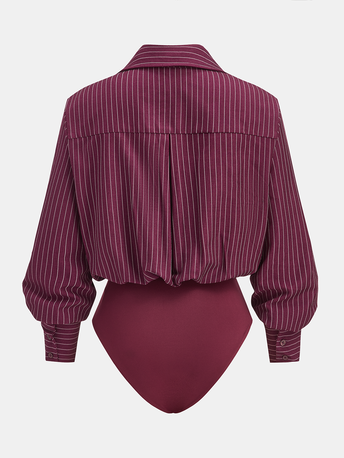 Pinstripe Cross-Front Collared Bodysuit