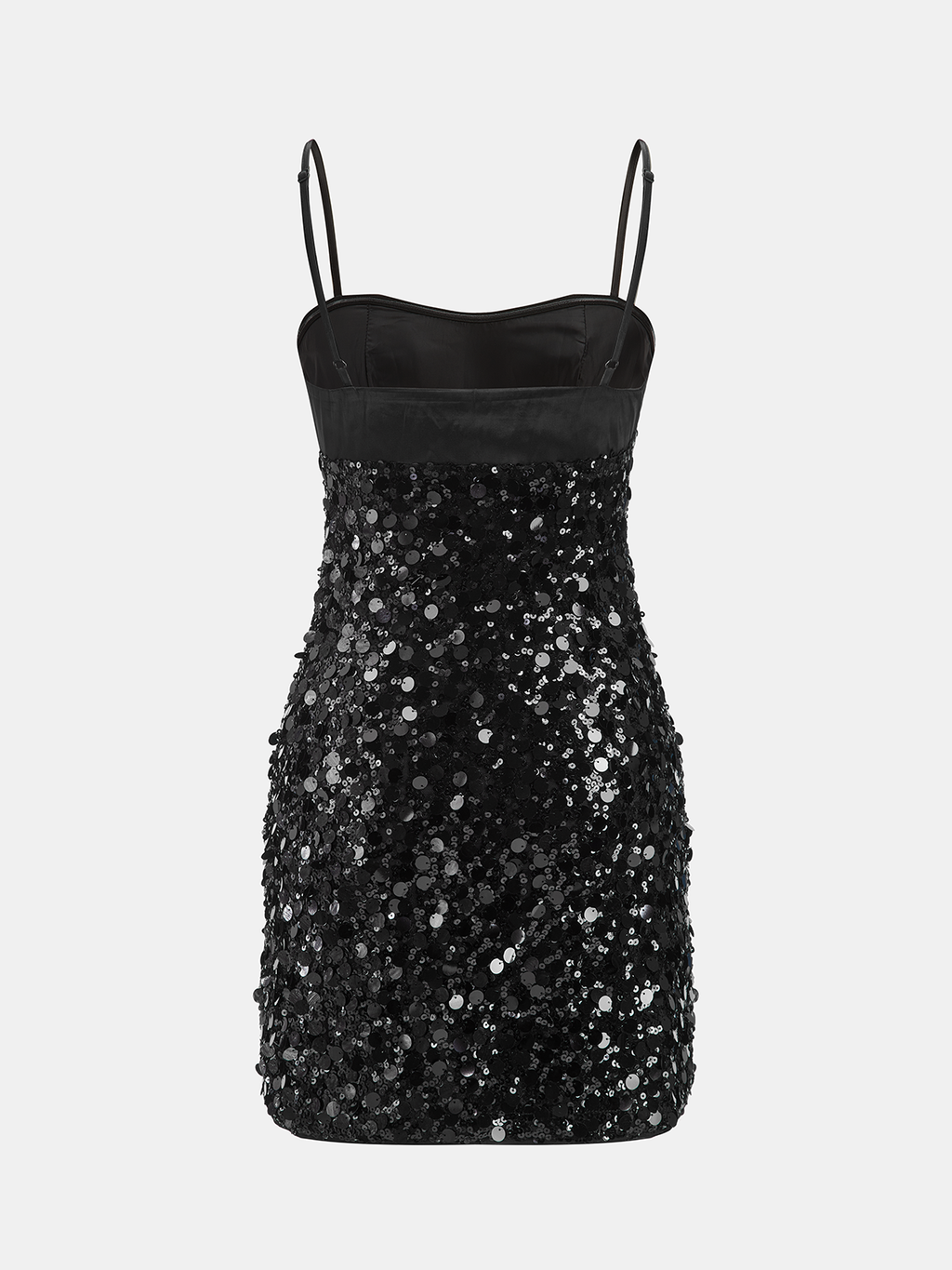 Mini-robe caraco à empiècement en satin et sequins