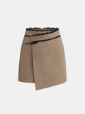 Lace Trim Faux Leather Buckle Mini Skirt