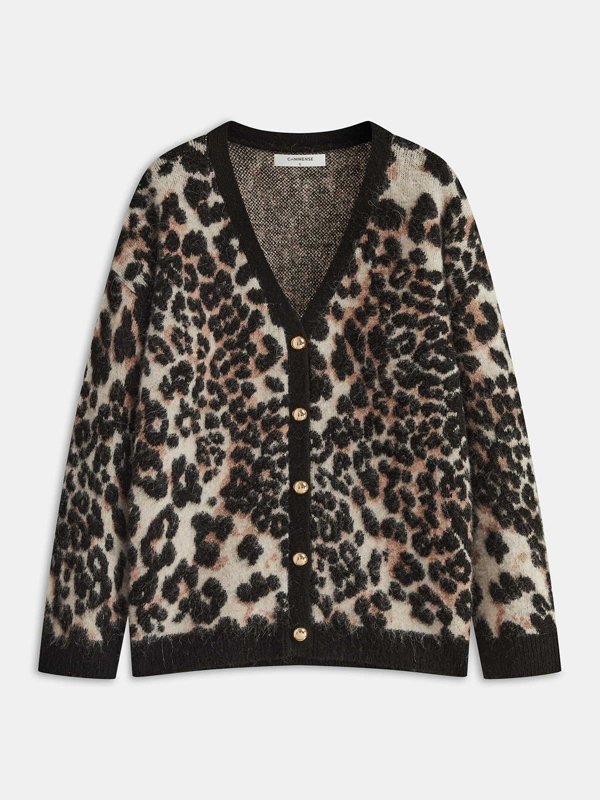 Cardigan aus Wollmischung mit Leopardenmuster und Metallknöpfen