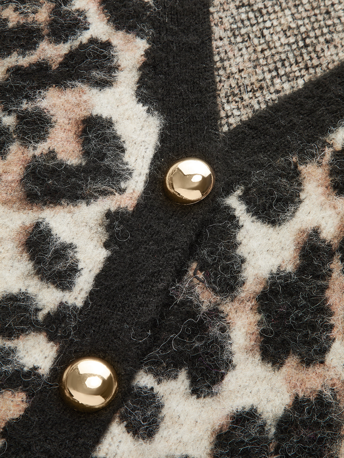 Wool Blend Leopard Print Metal Button Cardigan