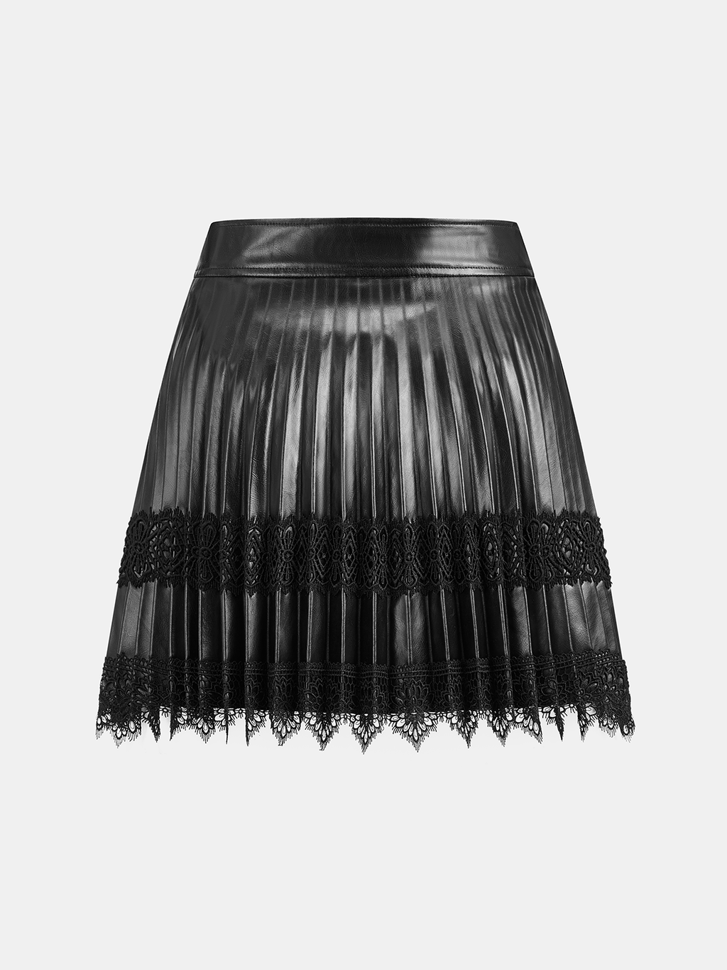 Mini-jupe plissée en similicuir et dentelle
