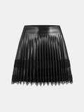 Mini-jupe plissée en similicuir et dentelle