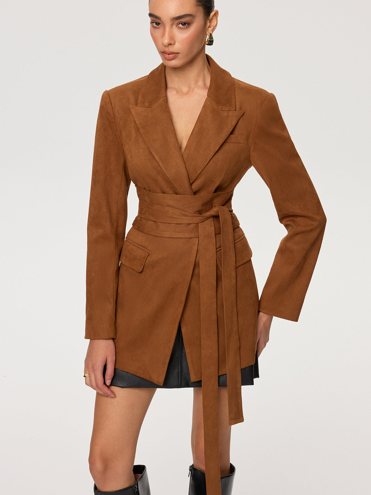 Wildleder-Effekt Blazer mit Bindegürtel