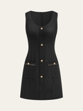 Ärmelloses Mini-Tweedkleid mit Knöpfen
