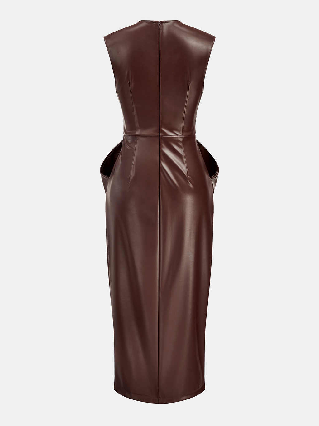 Ärmelloses Midikleid aus PU-Leder mit Schlitz und Drapierung