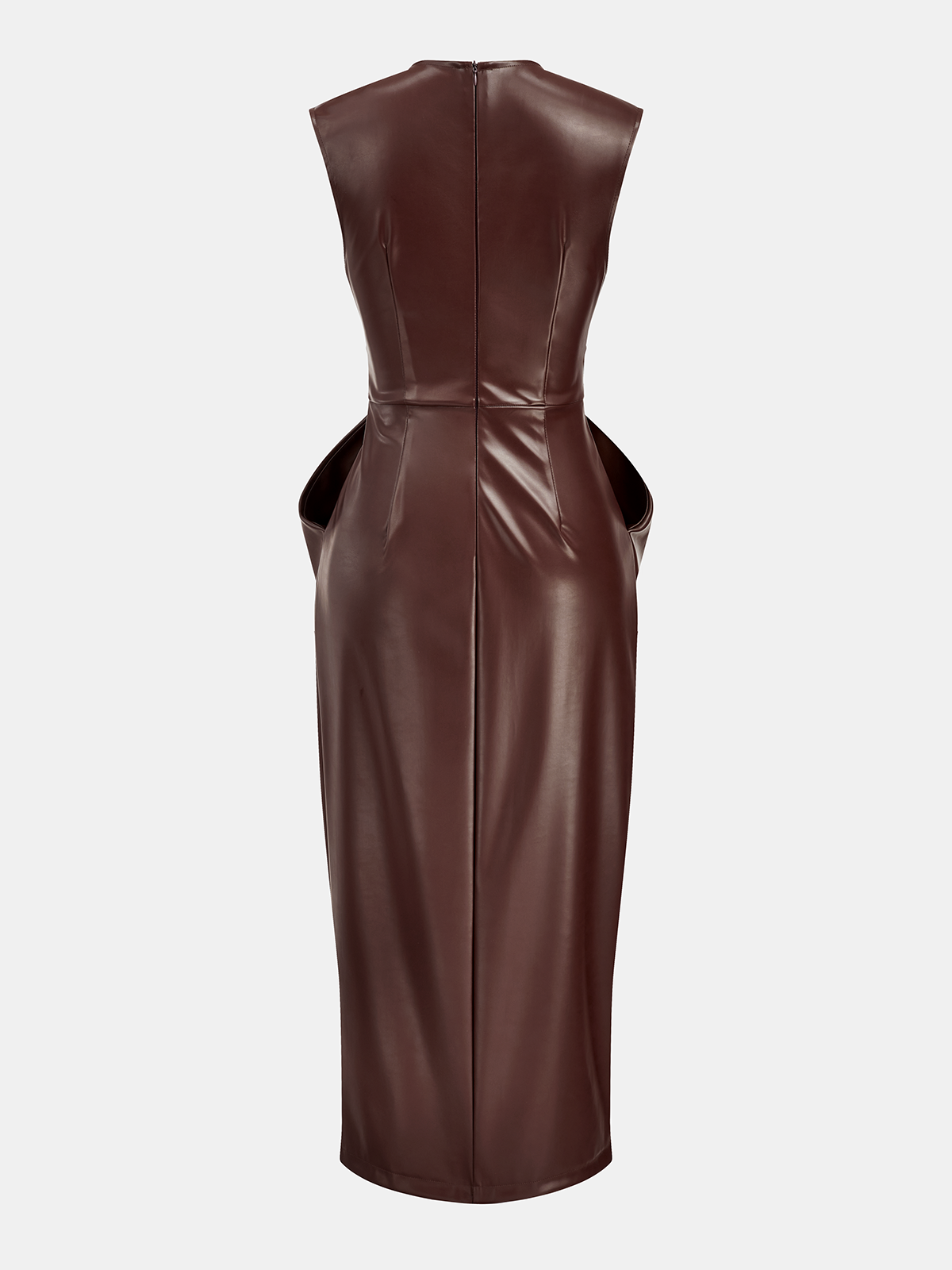 Ärmelloses Midikleid aus PU-Leder mit Schlitz und Drapierung