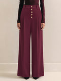 High-Waist-Hose mit Metallknöpfen, Bundfalten und weitem Bein