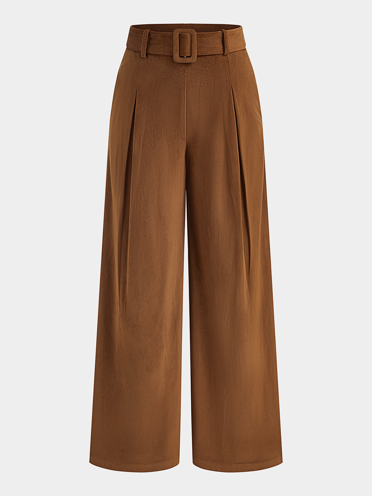Belted Mid-Waist Corduroy Pleated Pants