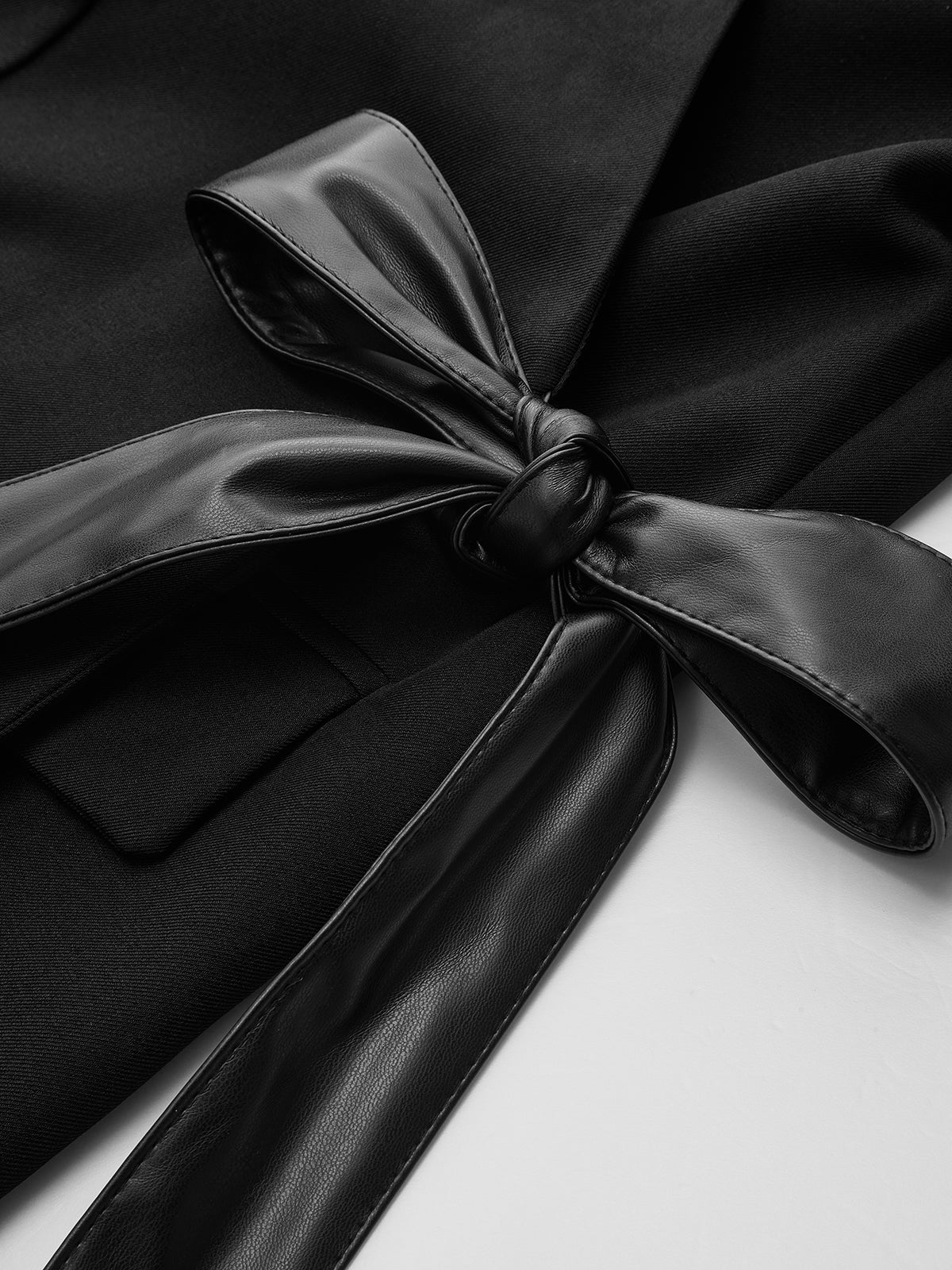 Wrap Front Faux Leather Bow Detail Blazer