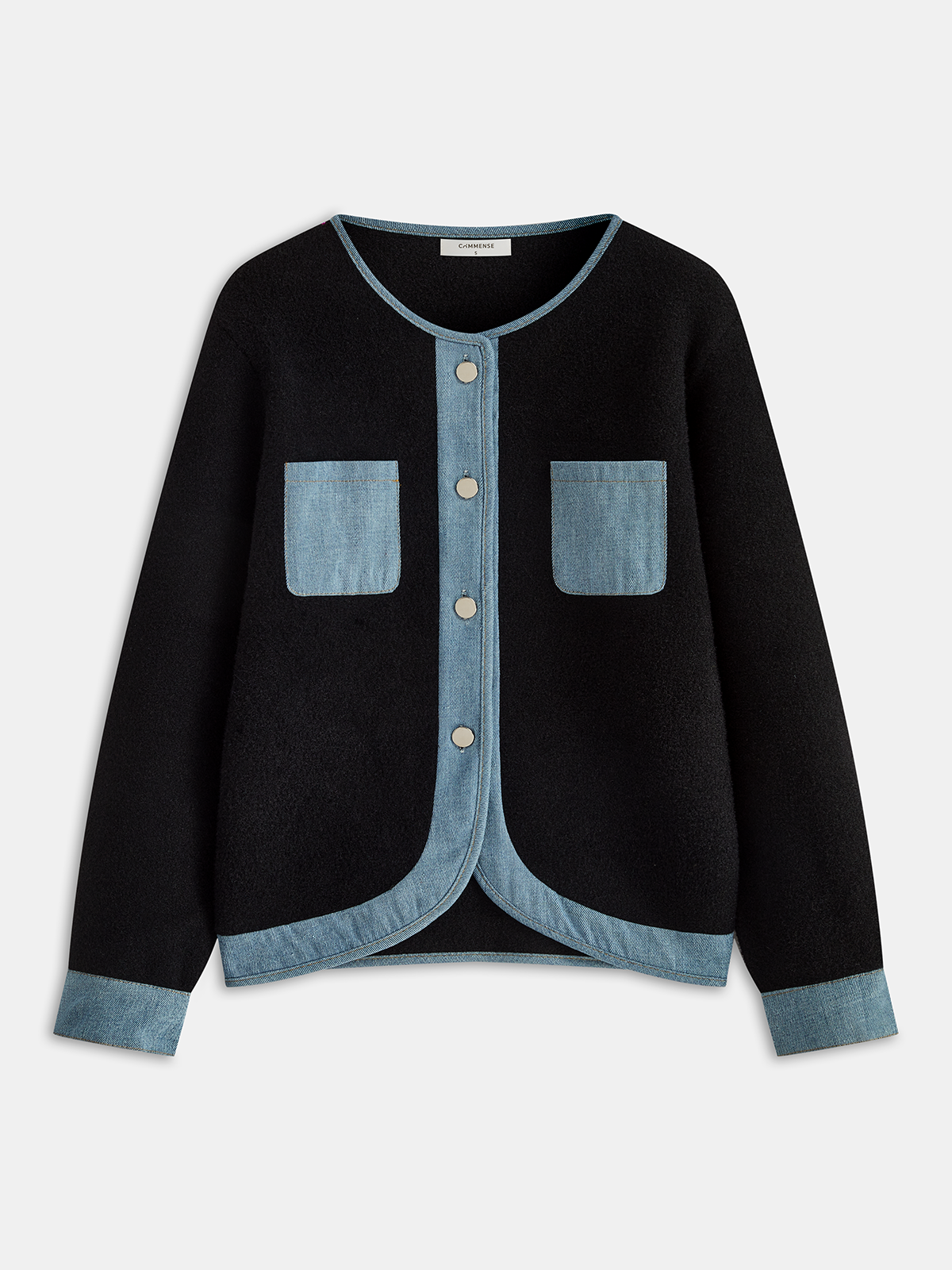 Denim Panel Oversized Cardigan