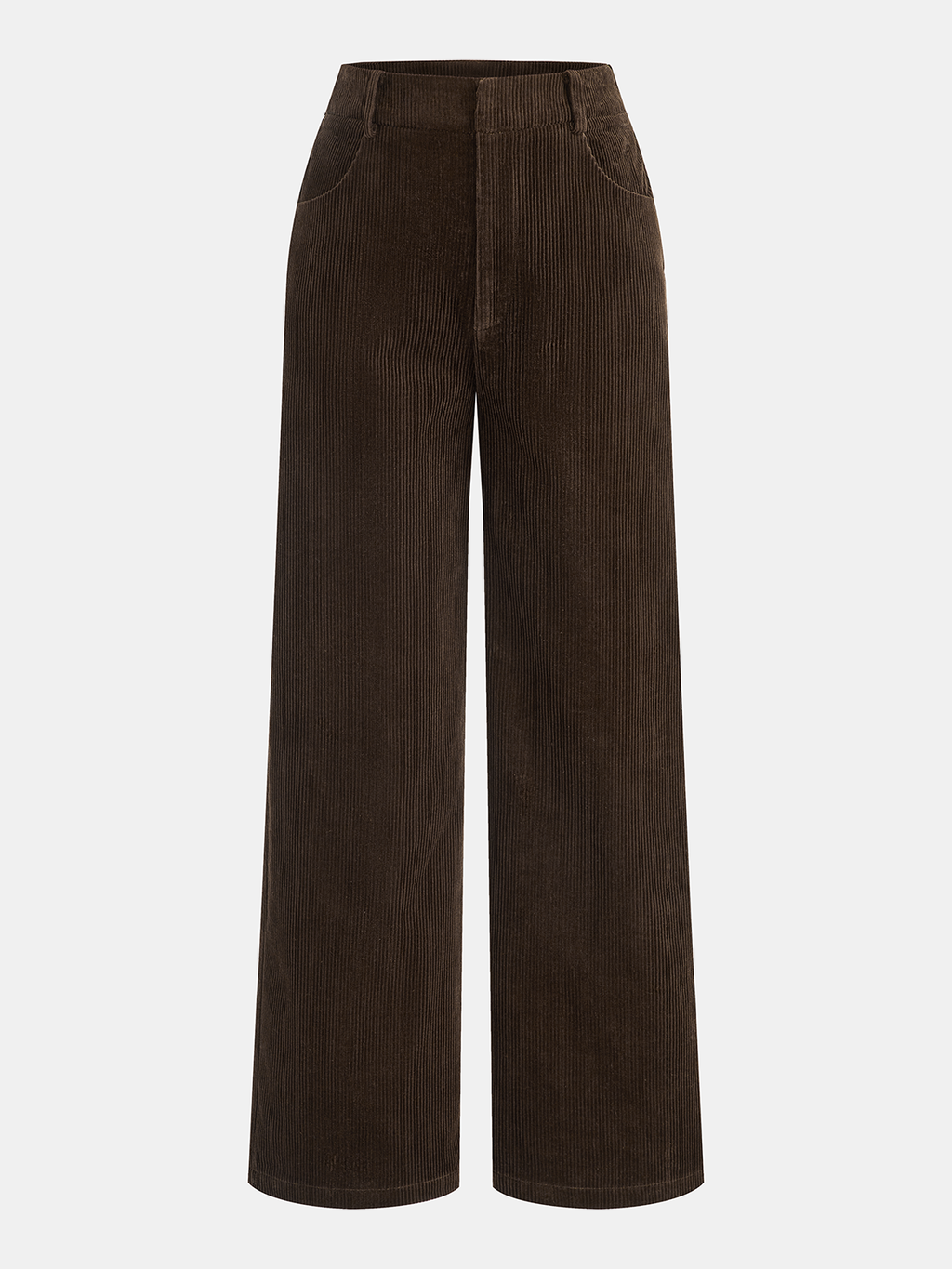 Pantalon droit en velours côtelé taille mi-haute