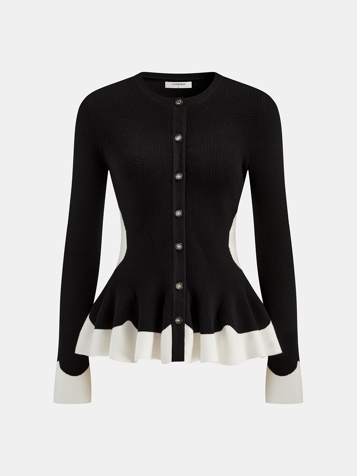 Contrast Ruffle Hem Button Cardigan