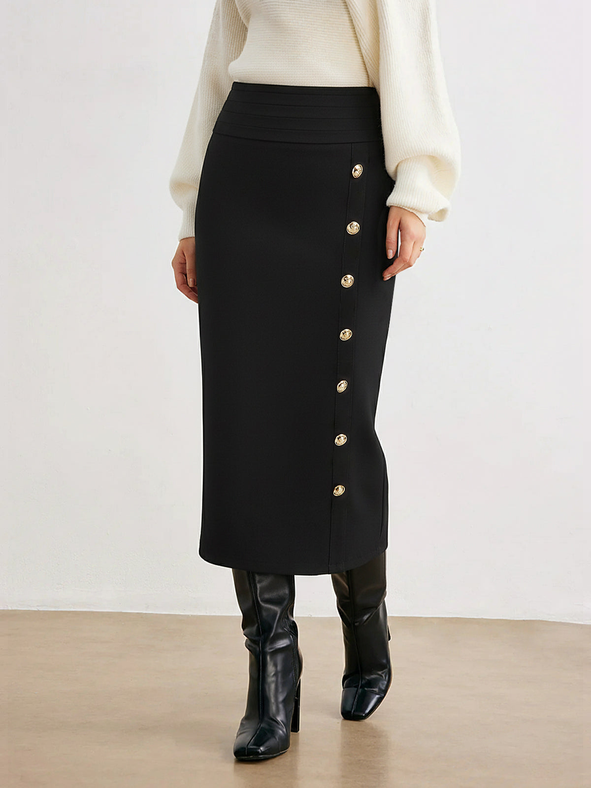 Midi-Bleistiftrock mit Metalldekor 