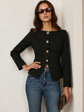 Suede Effect Fitted Metal Button Jacket