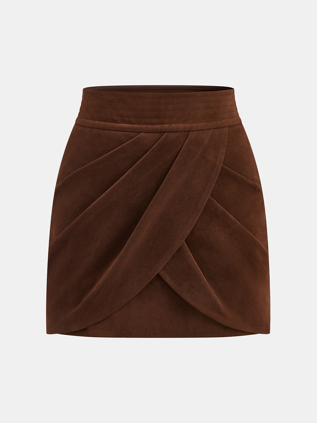 Mini-jupe asymétrique plissée à effet daim