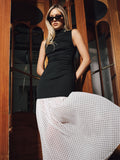 Polka Dot Hem Panel Sleeveless Ruched Maxi Dress