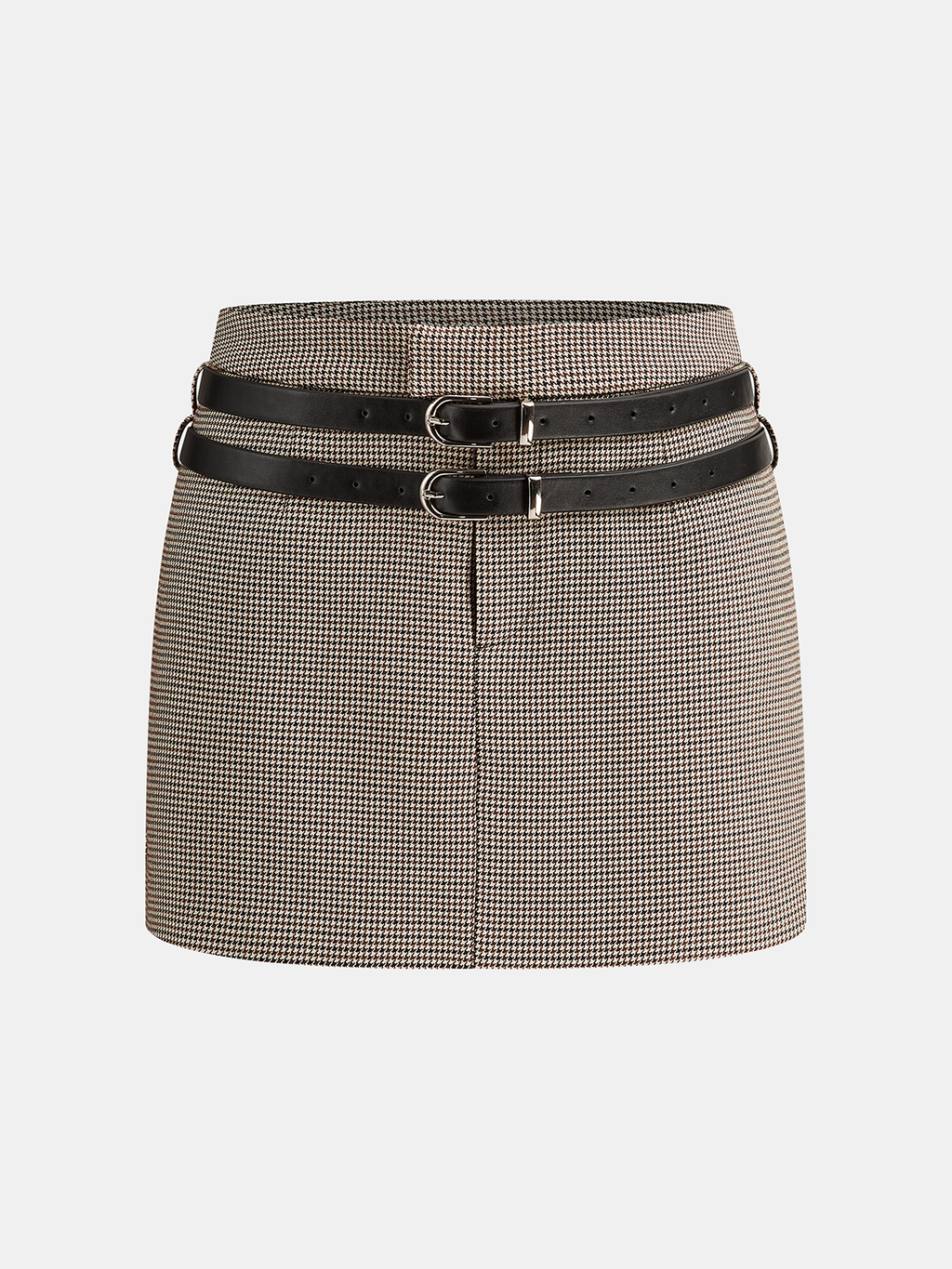 Mini-jupe pied-de-poule avec double ceinture