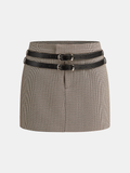 Mini-jupe pied-de-poule avec double ceinture