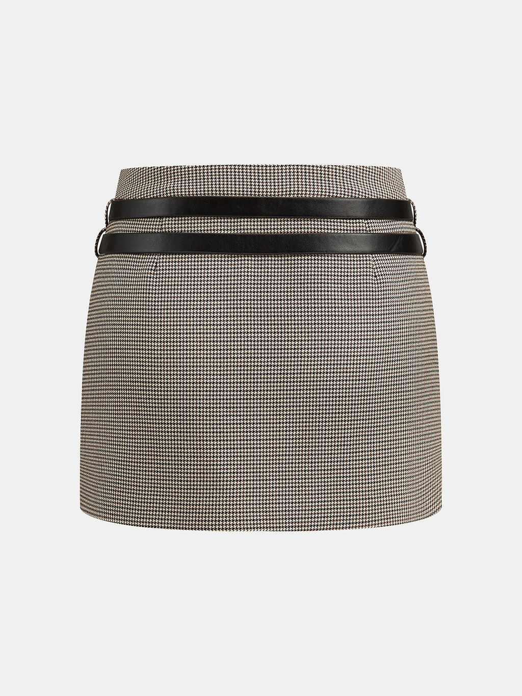 Mini-jupe pied-de-poule avec double ceinture