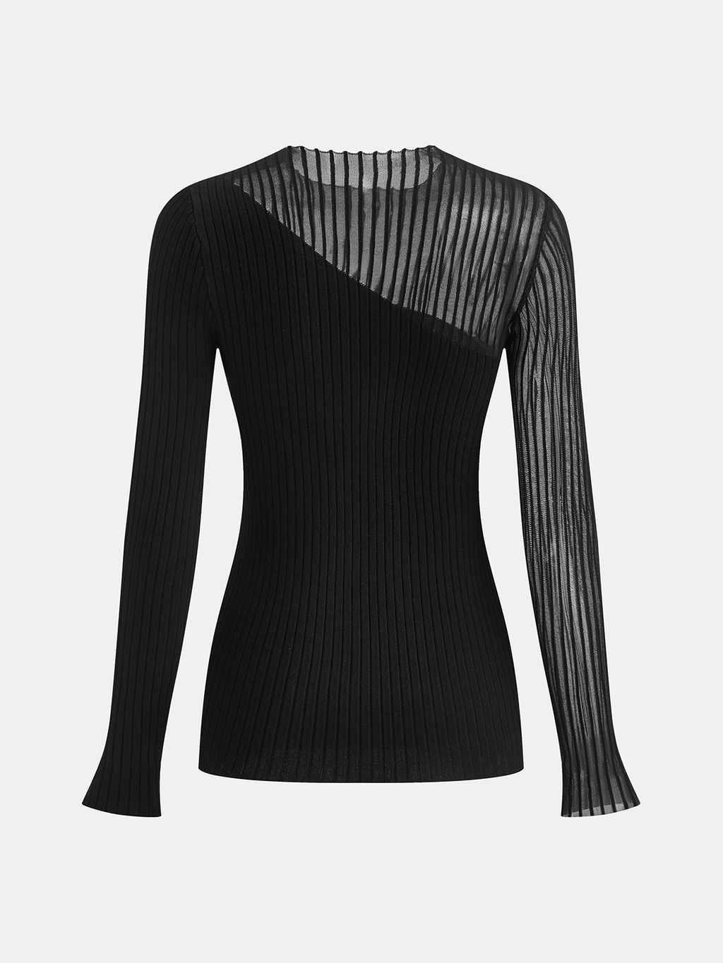 Asymmetrisches Rippstrick-Top mit transparenten Mesh-Einsätzen