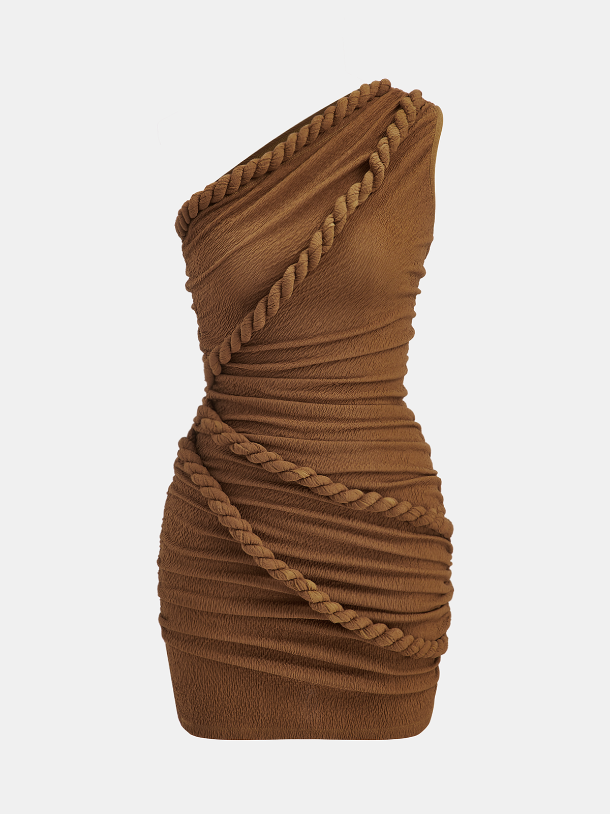 Robe courte froncée à une épaule avec cordelette