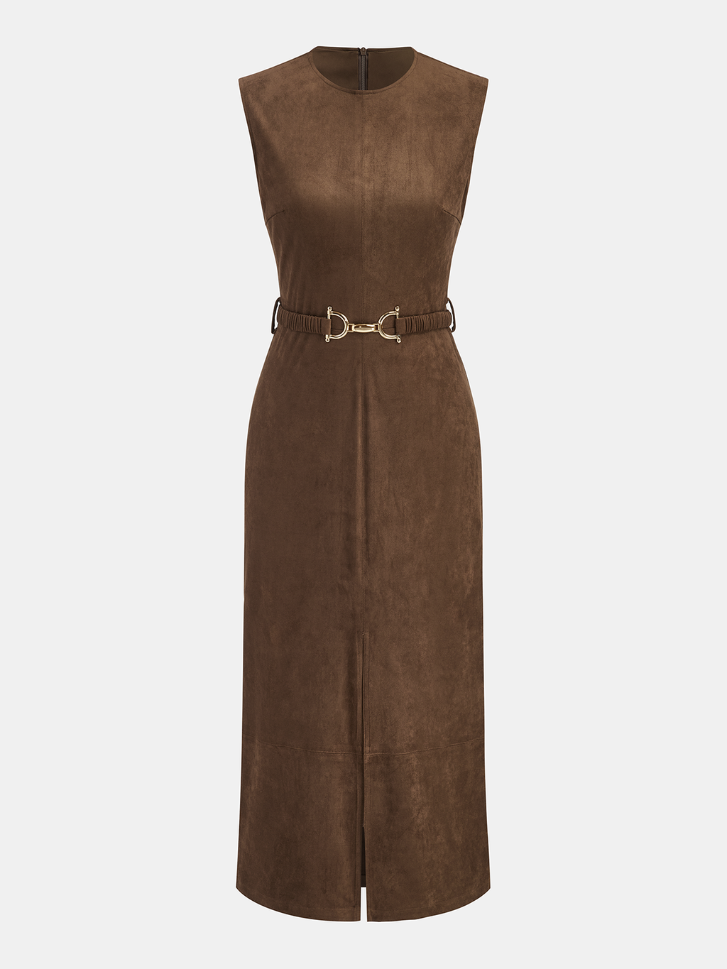 Ärmelloses Midikleid aus Wildlederimitat mit Gürtel