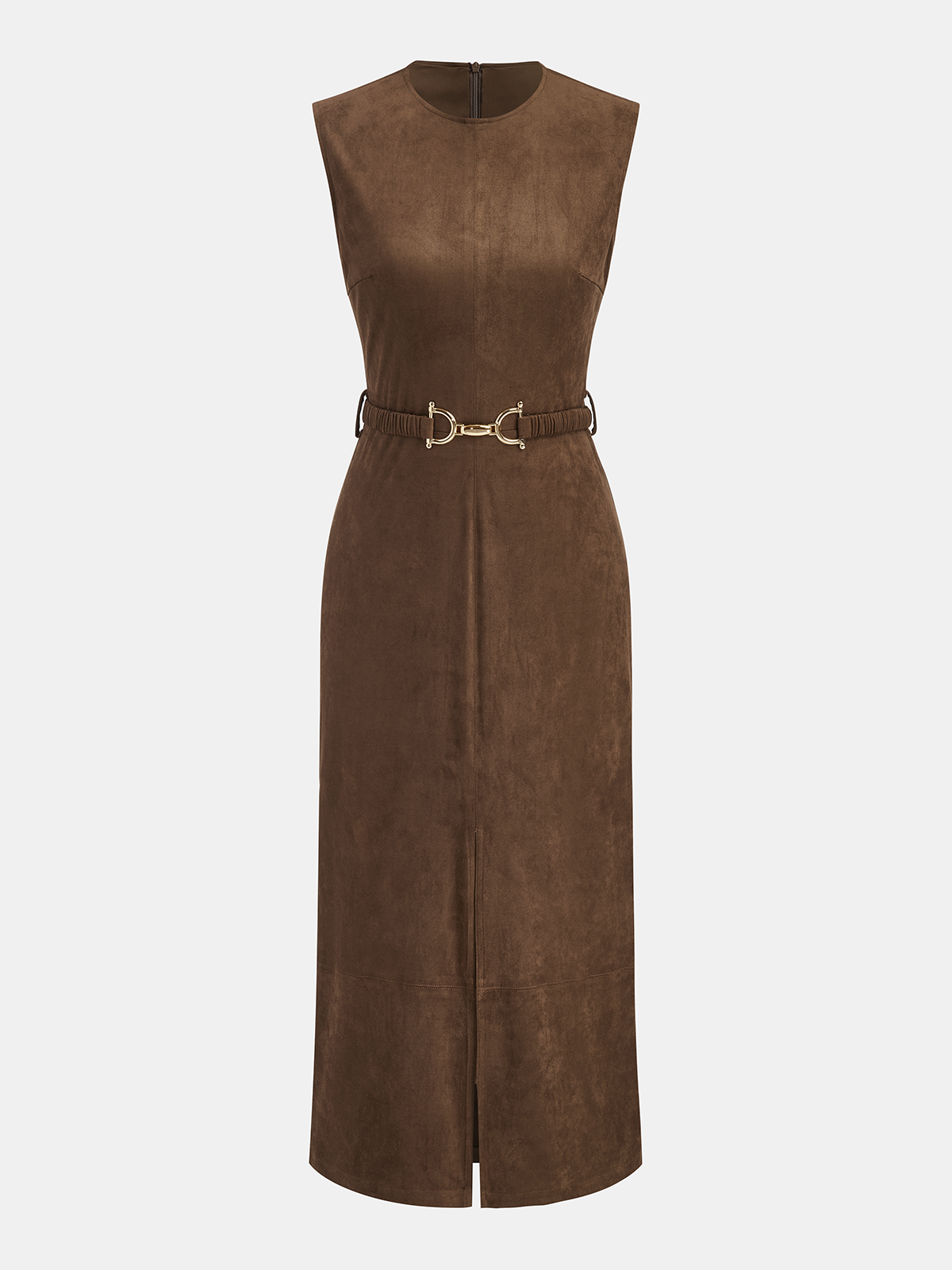 Ärmelloses Midikleid aus Wildlederimitat mit Gürtel