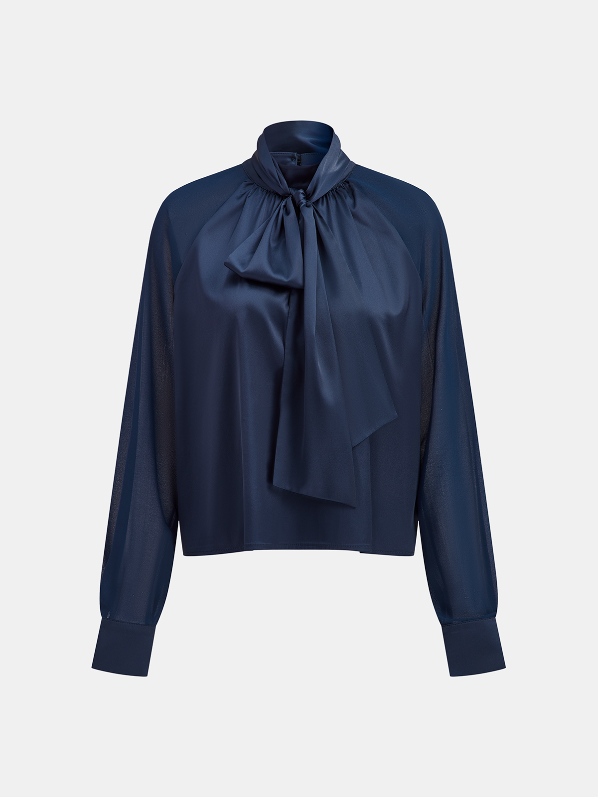 Chemisier en satin à manches longues et col noué