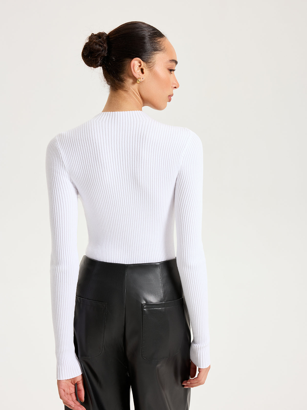 Sheer Mesh Panel Ribbed Knit Top