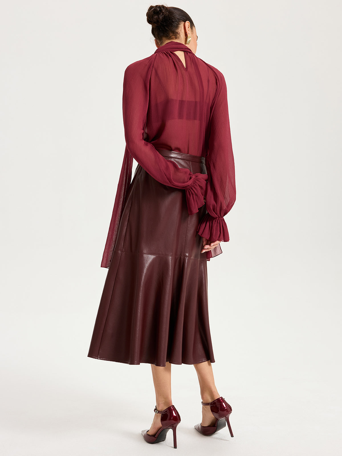 Scarf Neck Semi-Sheer Chiffon Blouse