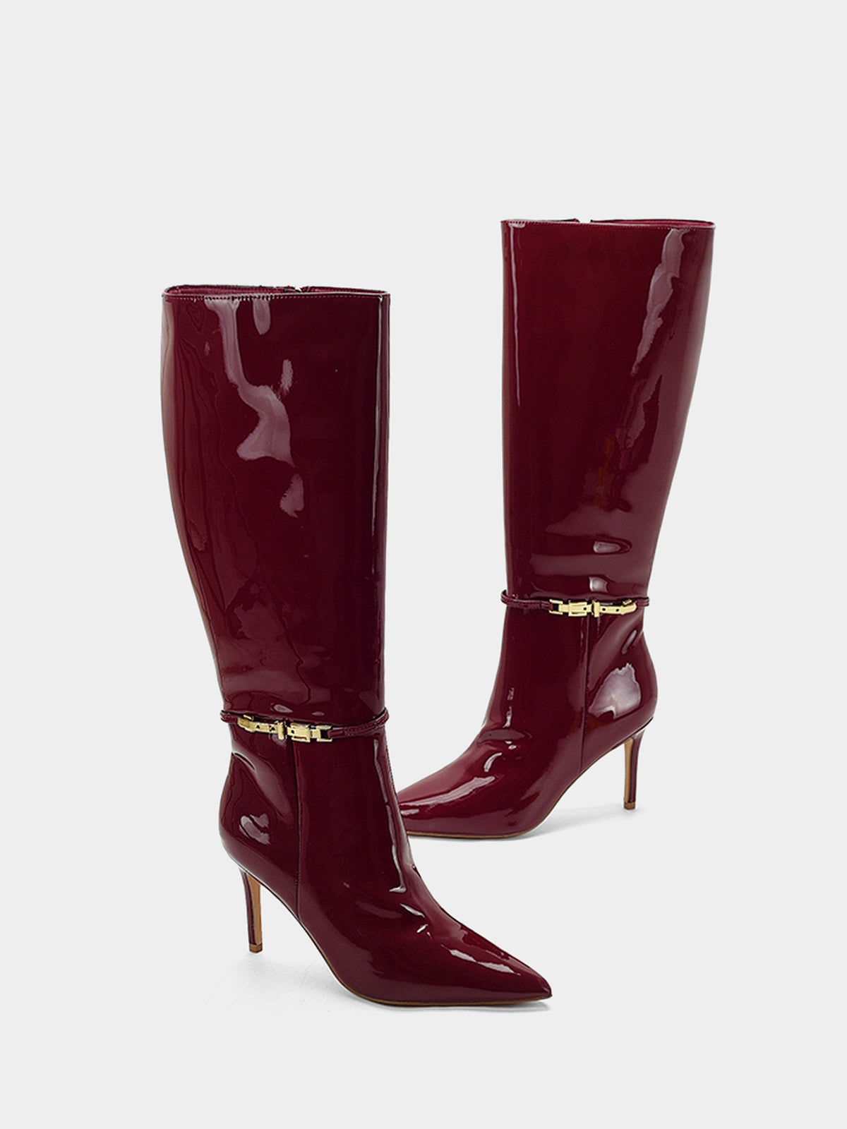 PU Patent Leather Knee-High Stiletto Boots
