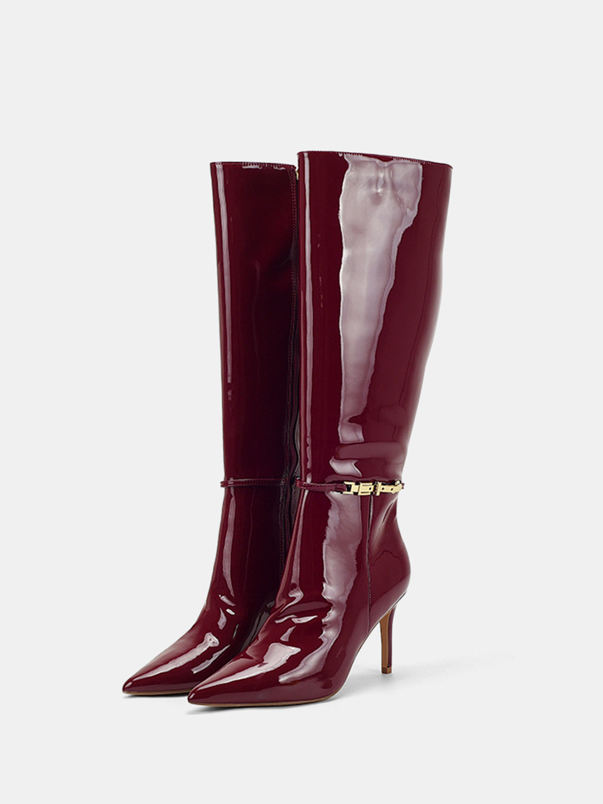 PU Patent Leather Knee-High Stiletto Boots