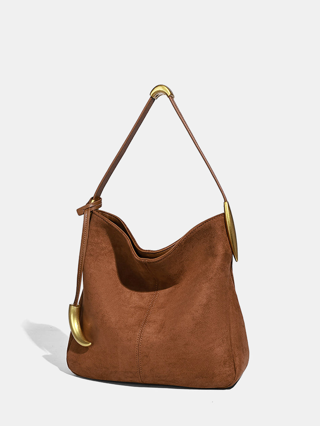 Metal Accent Faux Suede Hobo Bag