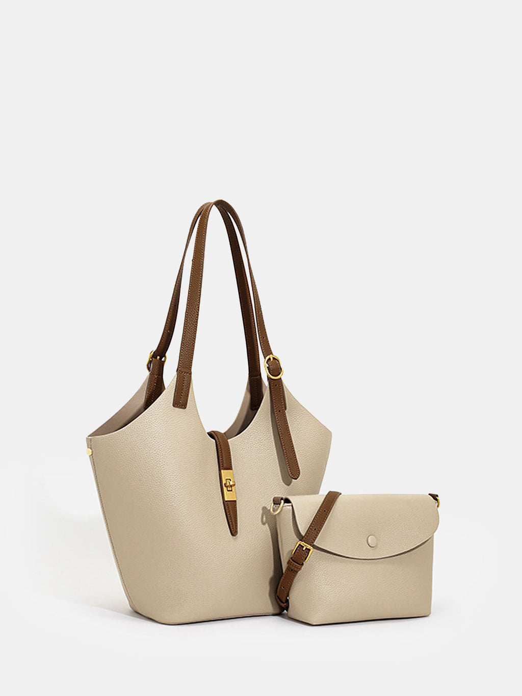 Sac cabas en similicuir avec bandoulière contrastante